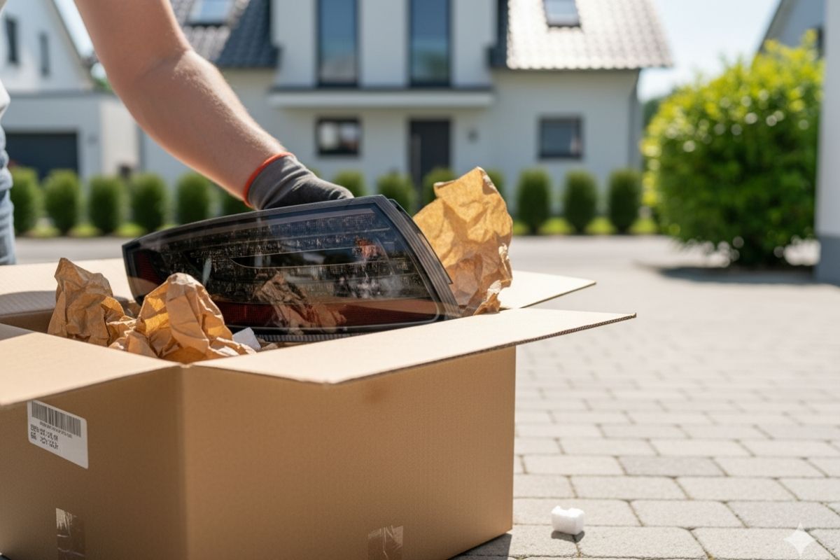 Rücklicht Porsche wird ausgepackt